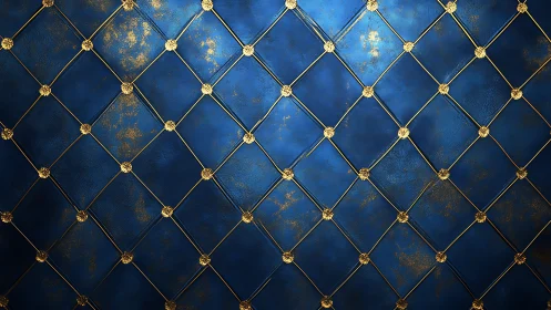 Luminous blue leather diamonds with ornate golden studs.