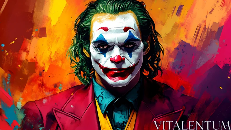 Expressionist clown portrait with cinematic lighting and neon palette.