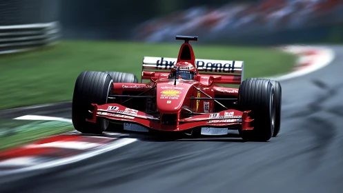 Photorealistic Formula car on apex-driven racing circuit shot.