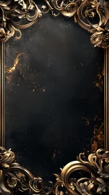 Ornate baroque gold frame encircling dark cosmic void.