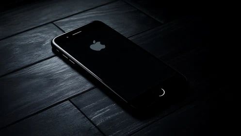 iPhone positioned on dark wooden surface during boot sequence