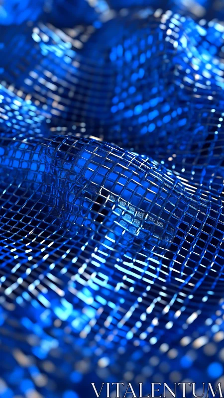 Parametric blue mesh surface renders metallic digital topology