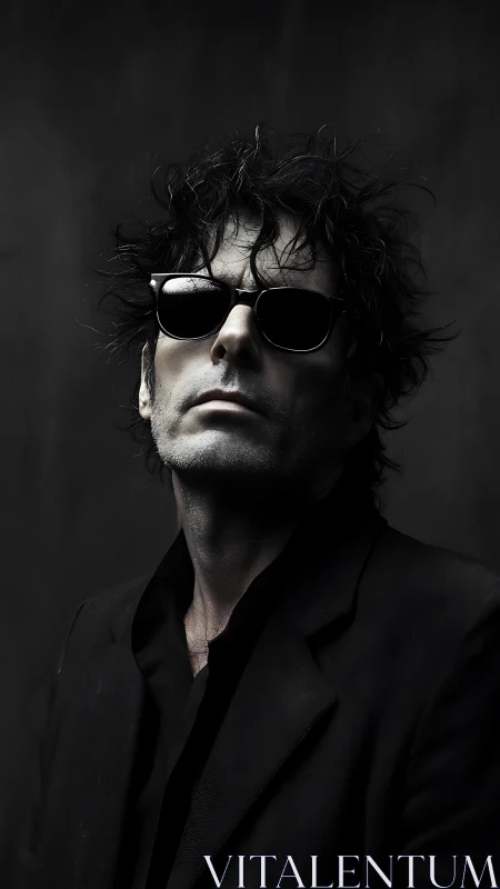 Moody portrait of a tousled rebel wrapped in shadowed calm.