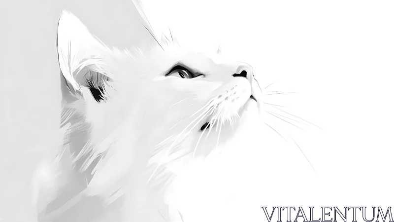 White Feline Portrait Study: Minimalist Graphite Rendering.