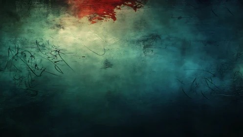 Atmospheric teal gradient with distressed red textured bloom