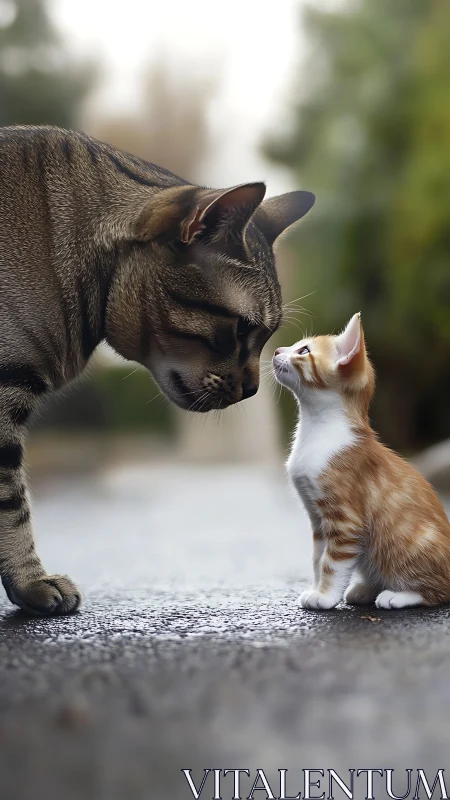 Adult Cat and Kitten Interaction: Depth-Layered Portraiture.