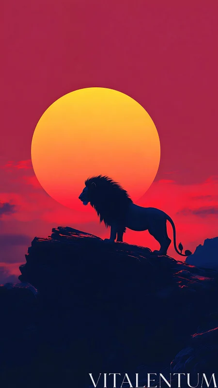 Sun-drenched lion carves a midnight crown against neon sky