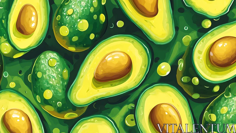 Repeating avocado pattern renders stylized halved fruit surfaces