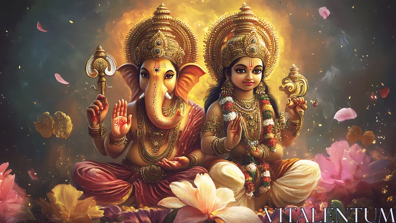 Digital depiction shows two ornate seated Hindu deities
