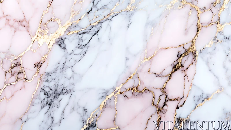 Pink and white marble surface with gilded vein network pattern.