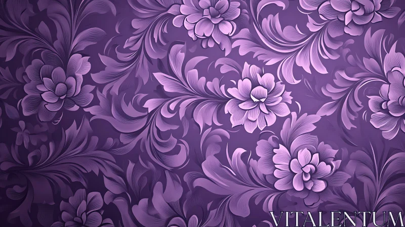 Purple Floral Ornamental Pattern. 3D Relief Design.