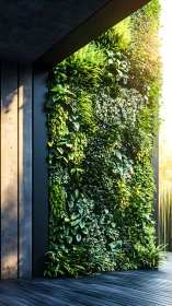 Vertical green wall installation with dense layered foliage composition.