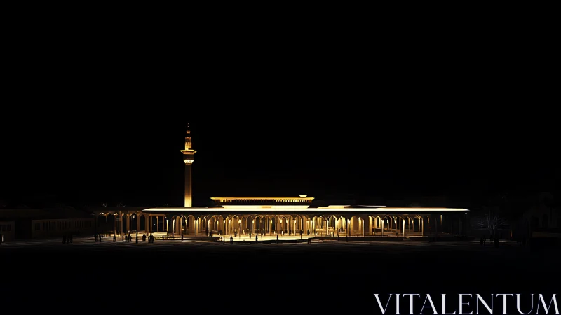 Golden colonnades whisper against an ink-soaked night sky.