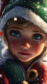 Snowlit child elf portrait captures luminous winter gaze
