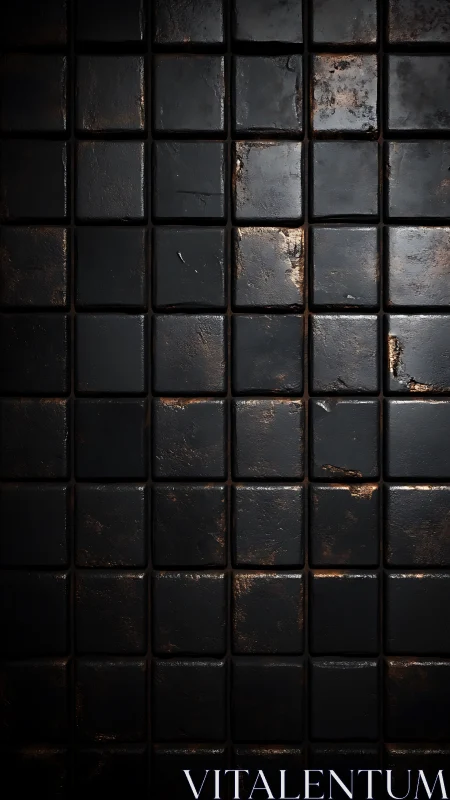 Weathered black tiles with subtle rusted metallic patina.