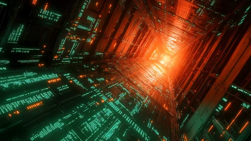 Glowing data tunnel draws you into a radiant digital horizon