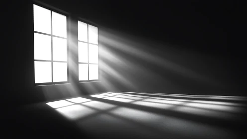 Sunbeams quietly sketch windowpane stories across shadow