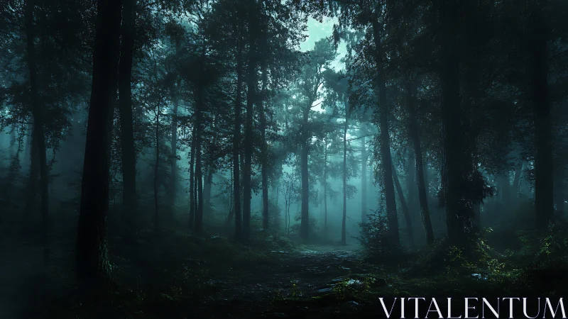 Misty Forest Path Through Ancient Woodland