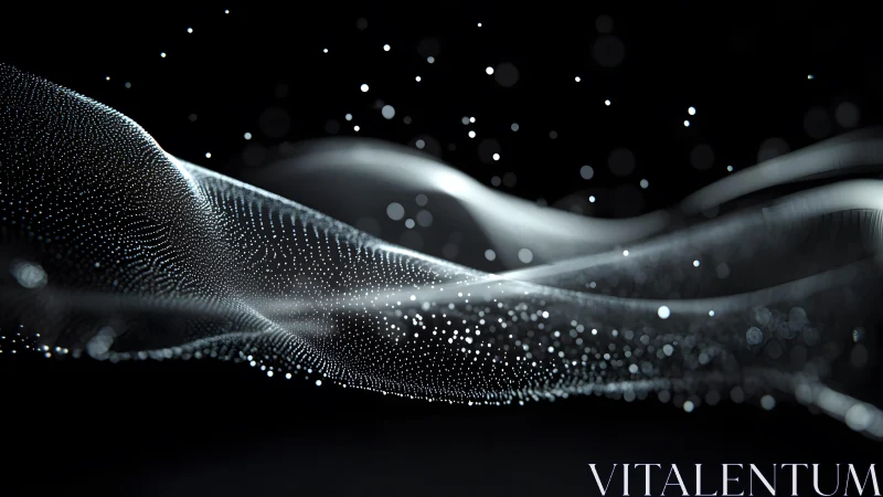 Abstract digital wave of glowing particles on a dark background.