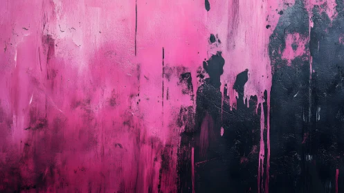 Bold pink and black abstract wall art with expressive brush strokes.