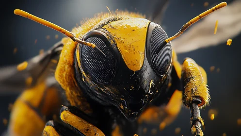 Bold yellow bee close‑up inviting you into its tiny world.