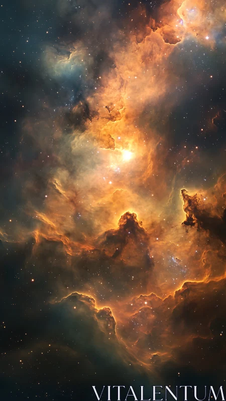 Radiant star-forming nebula glows within deep space clouds.