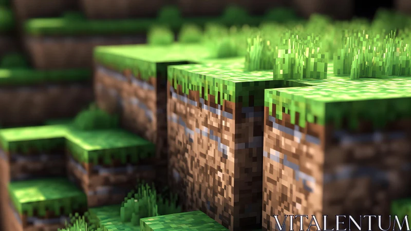 Close-up of Minecraft-style grassy terrain with pixel art design.