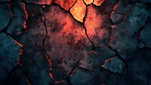 Lava flows through fractured earth, molten core exposed beneath cracked surface.