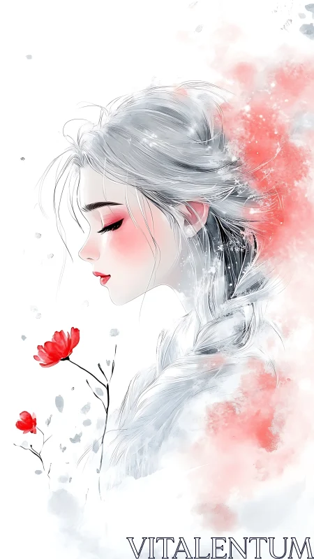 Soft winter muse with quiet red blossoms in bloom.