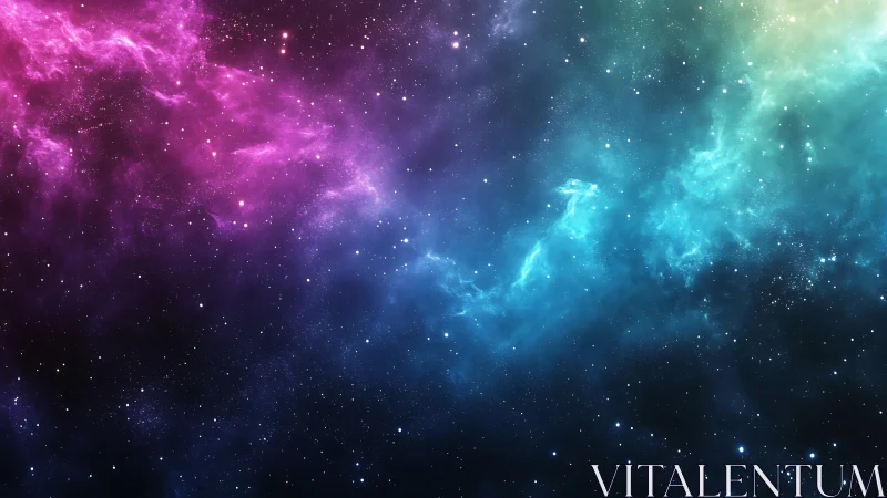 Vibrant nebula clouds merge across deep starfield night