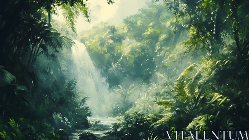 Luminous Jungle Sanctuary: Where Verdant Wilderness Breathes Golden.