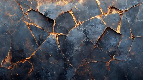 Cracked dark stone texture with golden highlights, abstract style.
