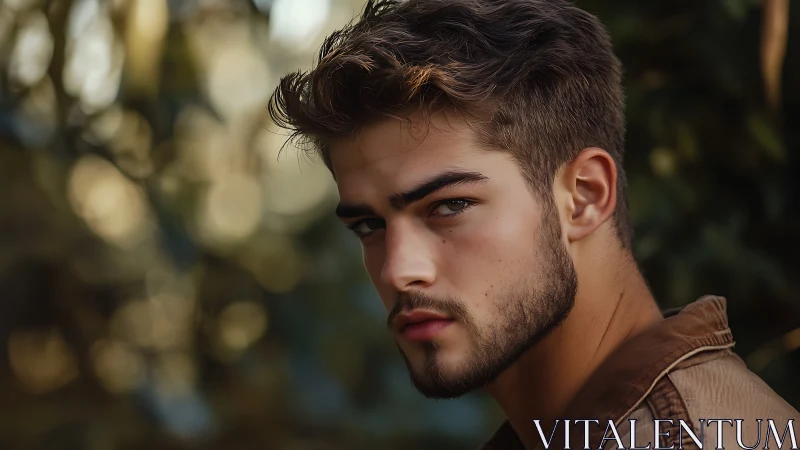 Shallow depth portrait isolates male subject with directional bokeh