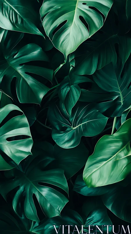 Lush green monstera leaves create a calm jungle hideaway
