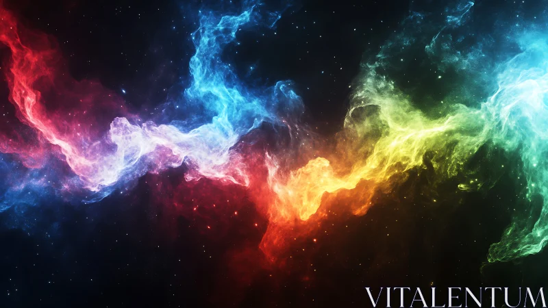 Cosmic rainbow nebula streams across the starry void.