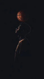 Basketball player profile under dramatic rim light focus.