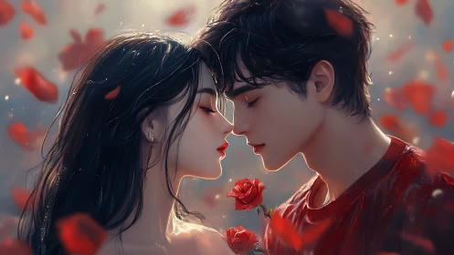 Two Hearts Among Red Roses.