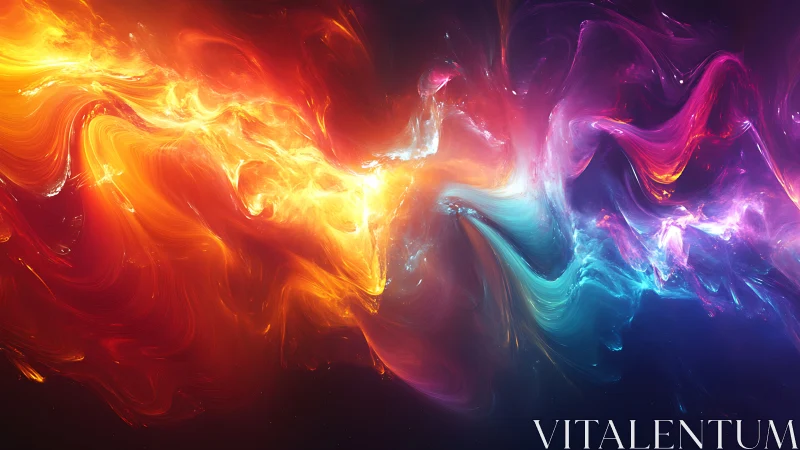 Multicolor fluid energy bands across dark abstract space.