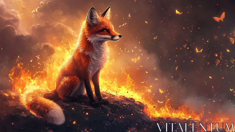 Fox sits on scorched ground amid controlled flame front