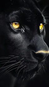 Black Panther Portrait: Luminous Eyes Against Dark Composition.