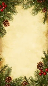Christmas pine border frames blank textured golden background