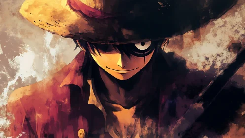 High-contrast anime pirate portrait with dynamic brush textures