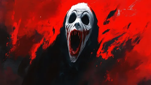 Crimson scream wraith erupting from a storm of red paint.