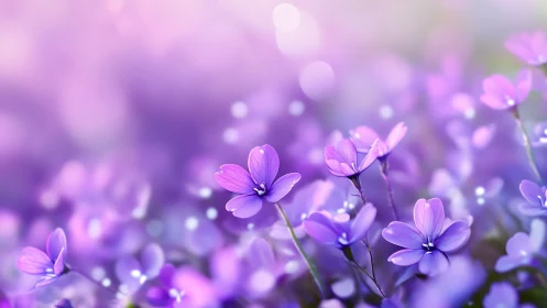 Purple flowers in selective focus with blurred background depth