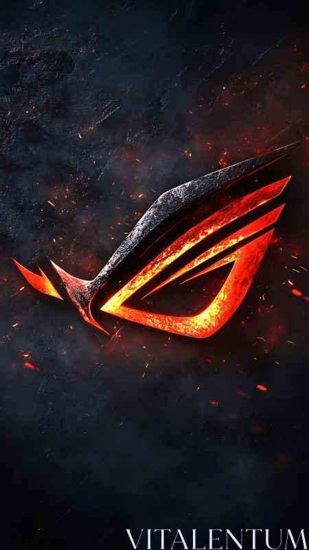 Metallic red gaming emblem on dark textured background.