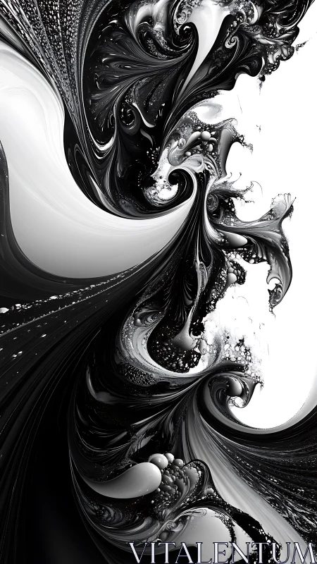 Monochrome fractal vortex with fluid swirling contrasts.