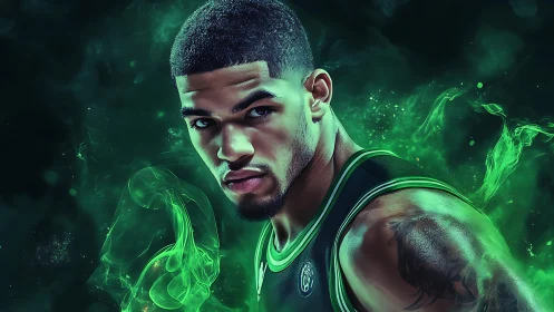 Emerald energy wraps the focused baller in electric smoke