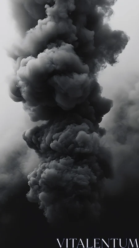 Turbulent grayscale plume column with volumetric smoke dynamics.