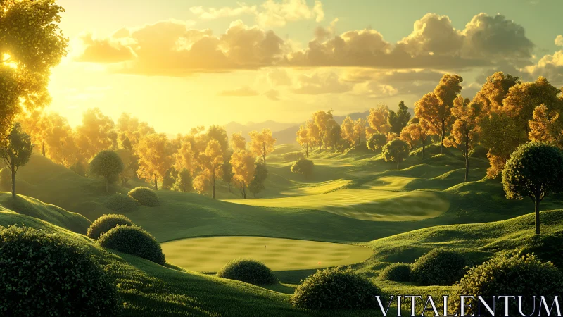 Golden hour over rolling greens and quiet fairways.