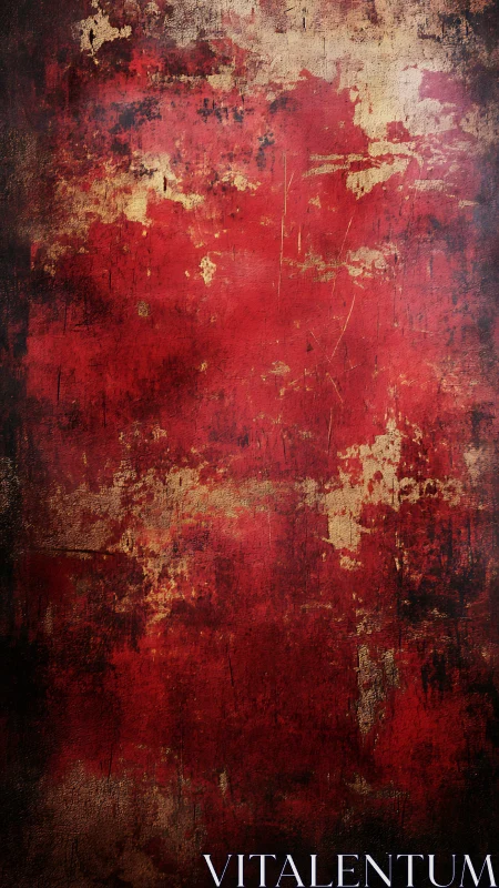 Weathered crimson abstract wall shows layered distressed textures